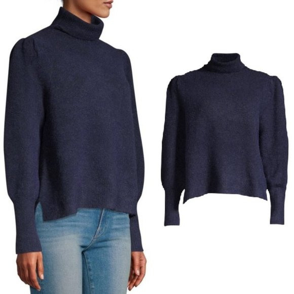 Frame Swingy Rib Turtleneck Sweater in Navy Blue Small - Picture 1 of 9